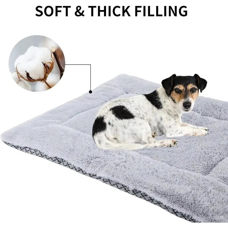 Washable plush dog bed mat and cat cushion in grey navy blue, grey, light grey, khaki, or khaki pink, sizes S M L