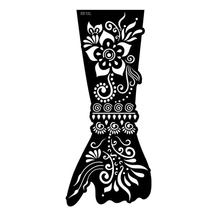 Set of geometric hollow template tattoo stickers showing 3D paper carving detail on sample designs.