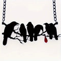 Black electroplated alloy crow necklace with cross chain closure for gothic fashion