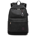 Canvas backpack with USB charging port in Coffee, Grey, Khaki, or Black colour.