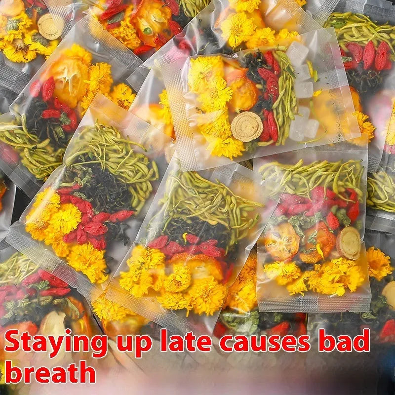 Honeysuckle chrysanthemum loose leaf herbal tea in box packaging with gift cups