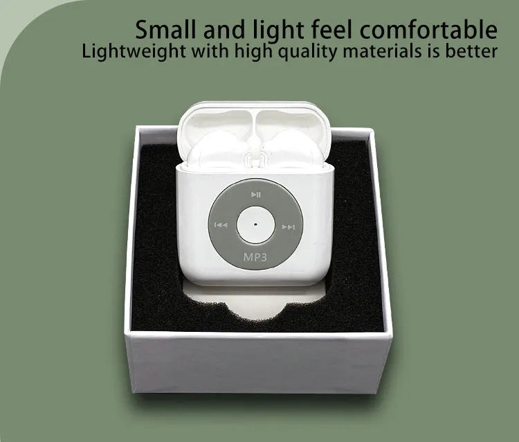 White wireless Bluetooth earphones with a semi in-ear design and a matching white charging case.
