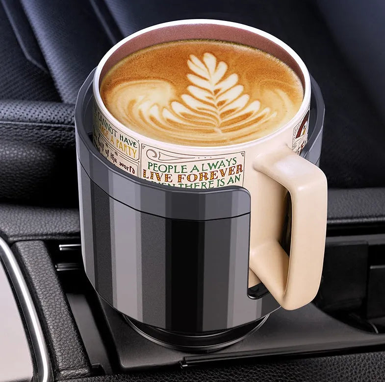 Matte black car cup holder expander with adjustable base for large bottles and cups