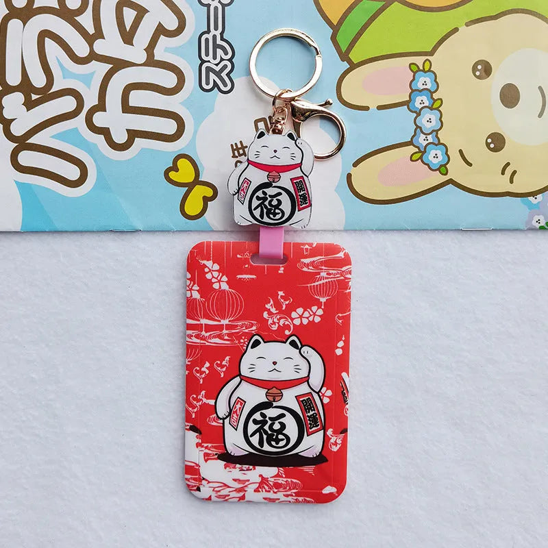 Lucky Cat cartoon style plastic certificate set with card sleeve and ferrule pendant