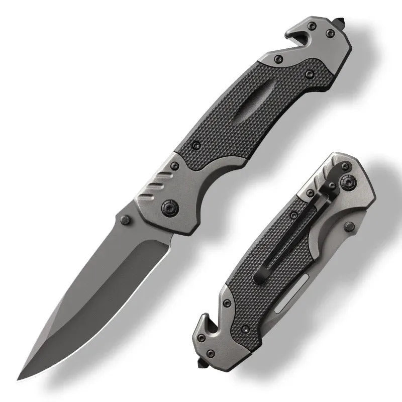 Folding pocket knife with alloy blade showing smooth and textured handle variants