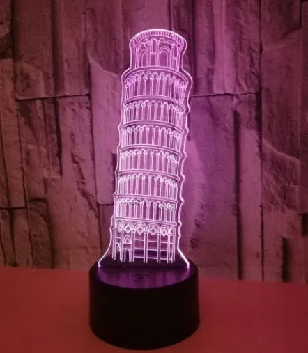 Leaning Tower of Pisa 3D acrylic nightlight with colour-changing LED base and remote control.
