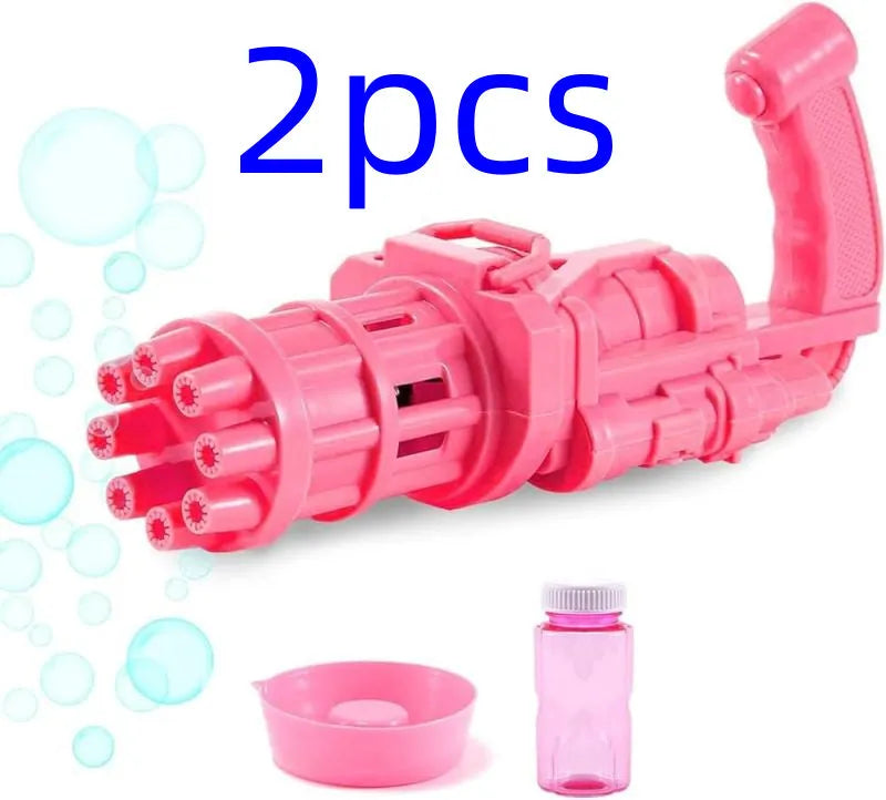 Kids plastic bubble gun toy machine in pink gold or black with 2-in-1 fan function and battery power