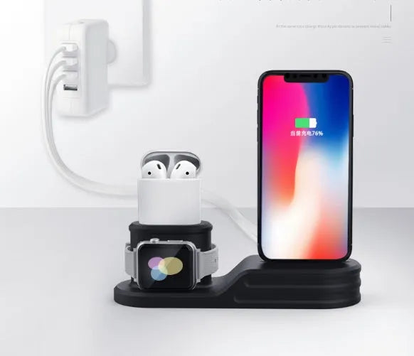 Silicone 3 in 1 charging stand base for iPhone, watch and headset with USB power