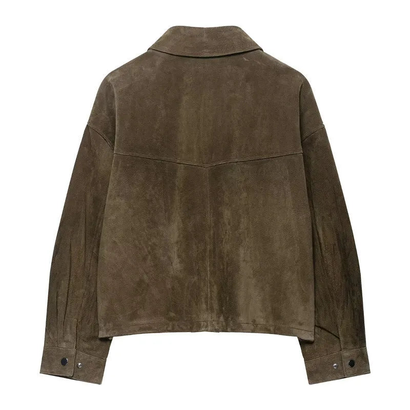 Women's casual jacket in picture colour with Japanese Korean styling and medium thickness PU construction