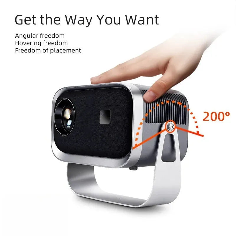 Portable 4K smart home theater projector projecting content from mobile phone onto wall