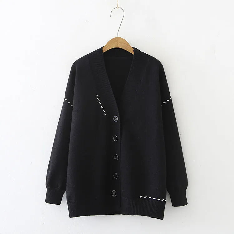 Women's knitted cardigan top coat in loose fit free size available in black or white solid colour