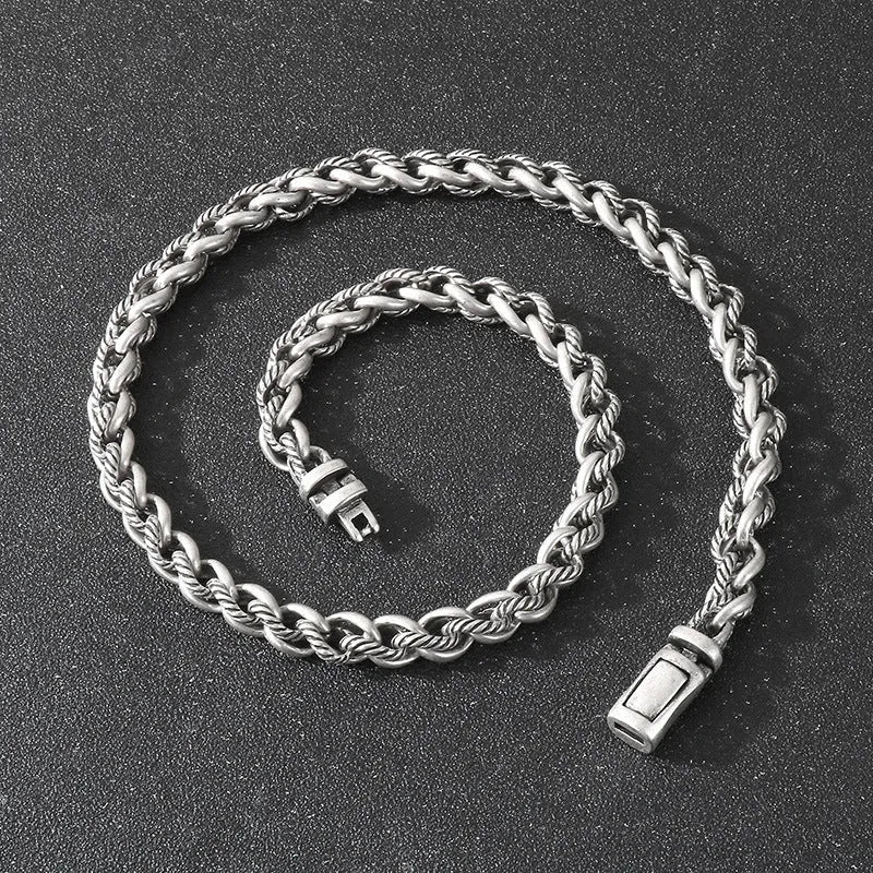 Men's titanium steel keel chain necklace in antique silver with geometric design and adjustable length