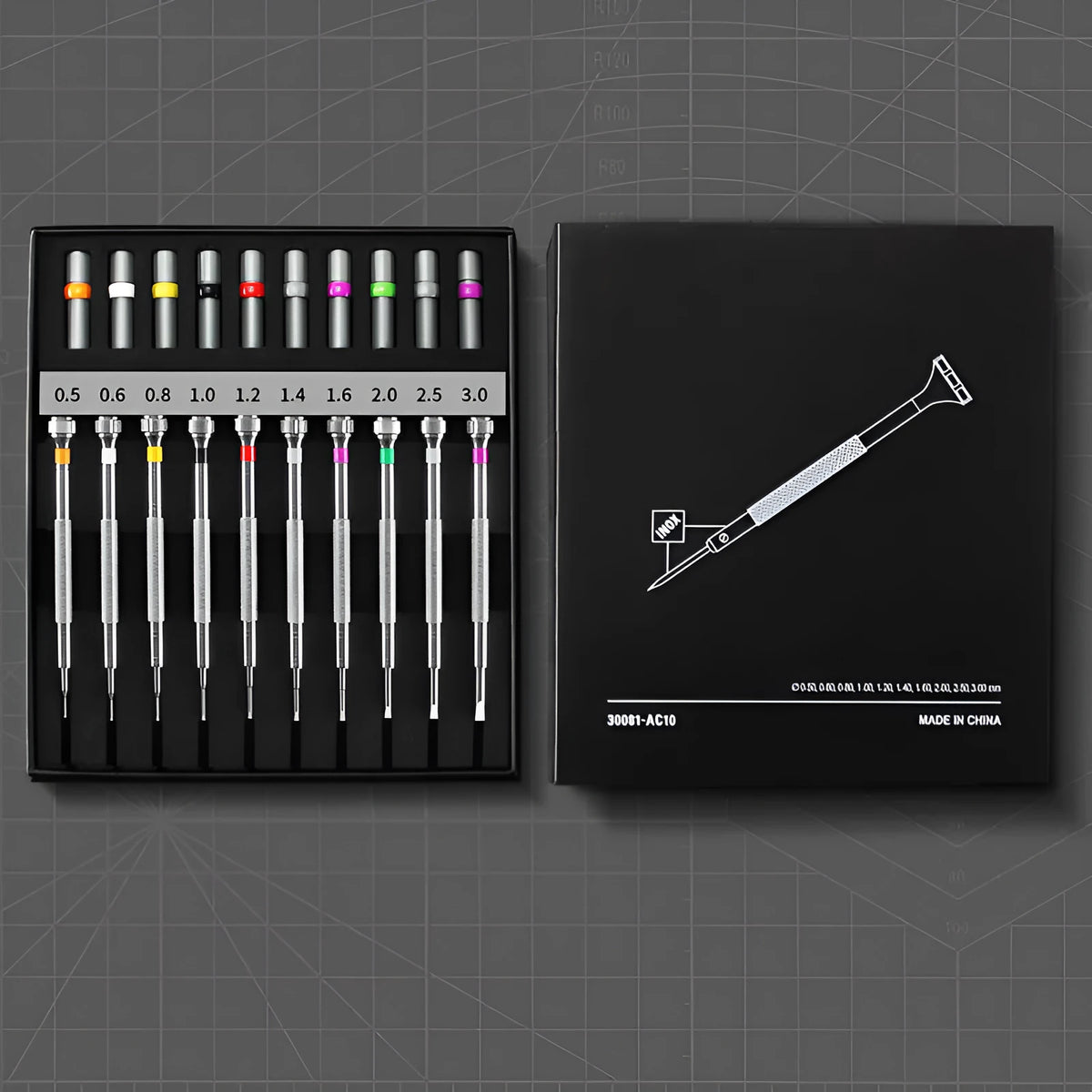 10-piece watch and glasses repair screwdriver set with cross and straight manual screwdrivers and 20 spare drill bits