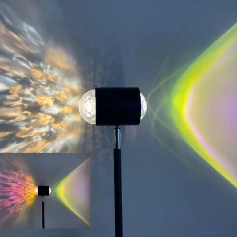 Sunset red floor lamp projecting a water wave light pattern onto a floor.