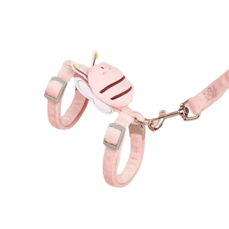 Bee-shaped adjustable cat harness and lead set in polyester with pink, yellow, or blue colour options