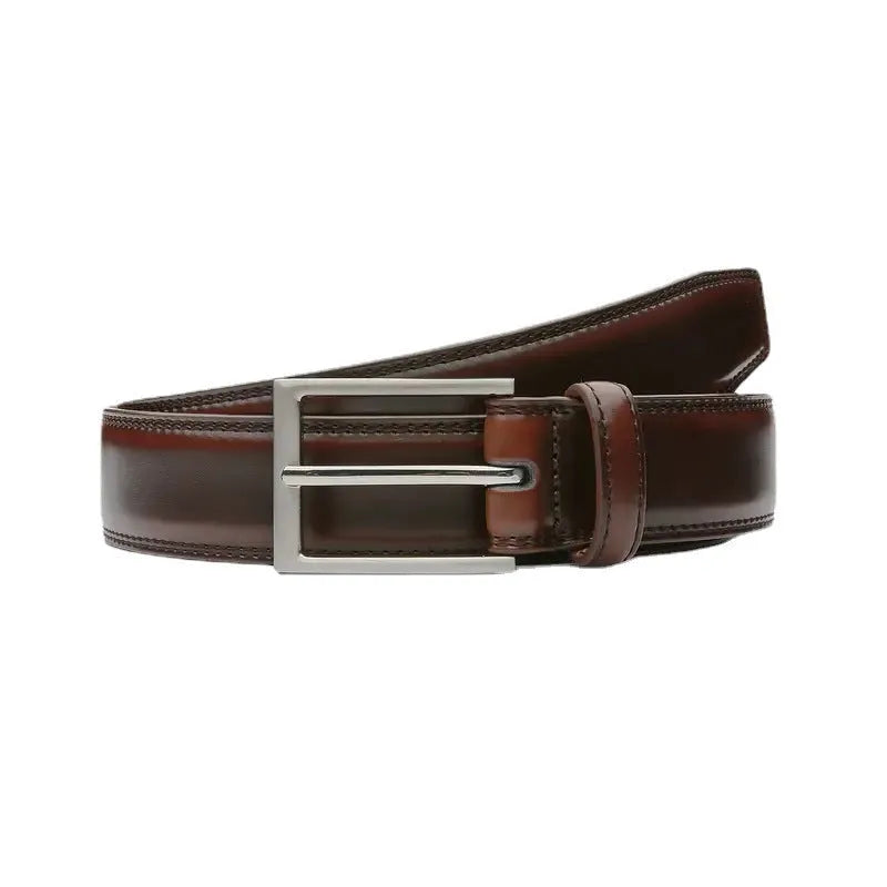 Men's genuine leather casual belt with alloy buckle in 95 grain brown.