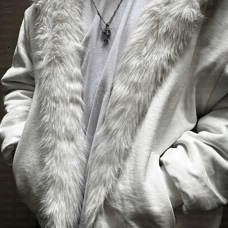 Casual baggy cardigan-style coat for men and women in white or black, with long sleeves.