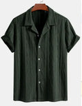 Men's loose fit cotton linen cardigan shirt in solid colour with short sleeves for summer casual wear