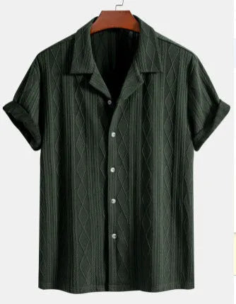 Men's loose fit cotton linen cardigan shirt in solid colour with short sleeves for summer casual wear
