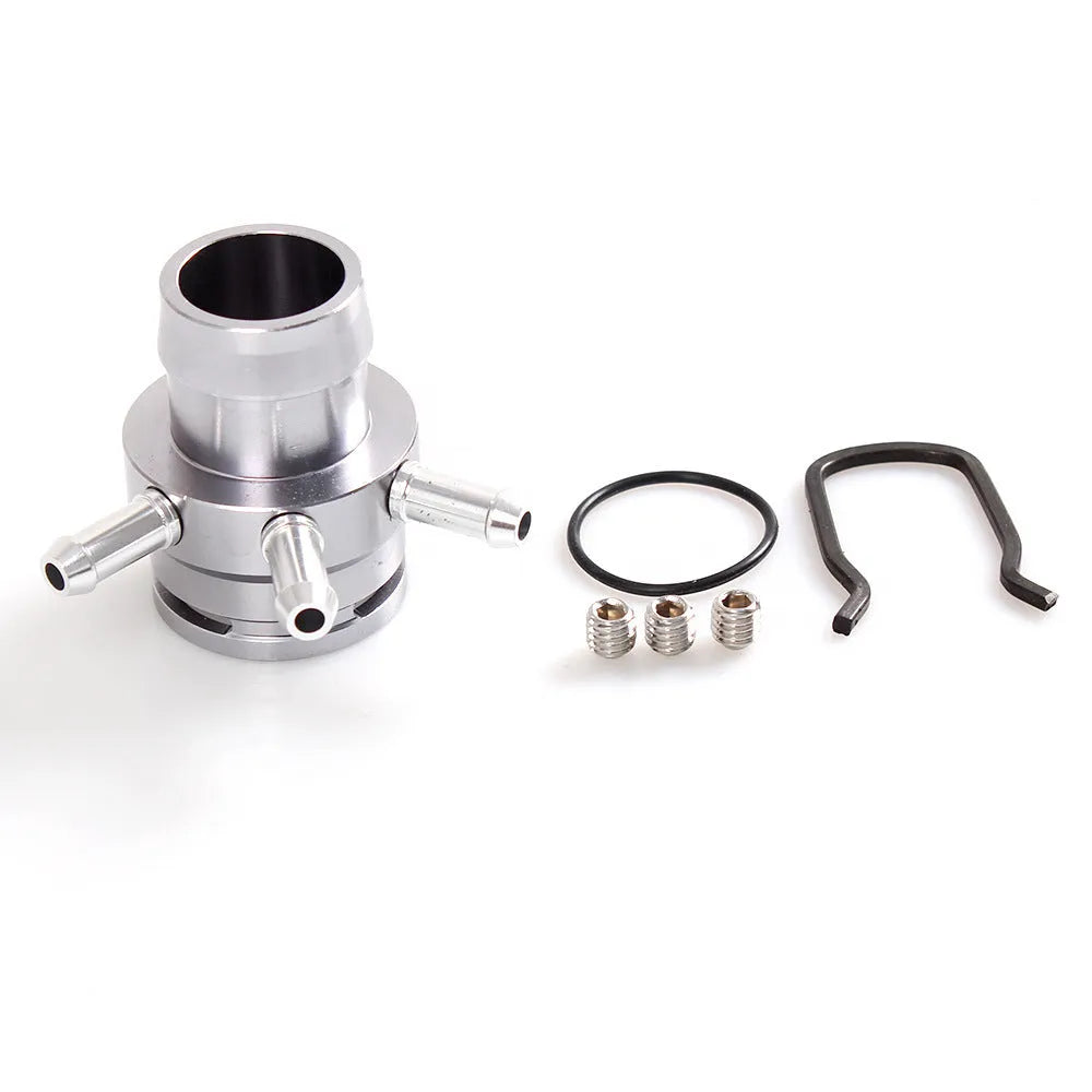 Second generation engine vacuum adapter tee in black or titanium colour with barbed hose fittings