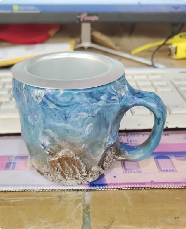 Clear resin coffee mug with crystal texture and handle in assorted colours