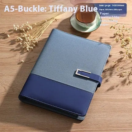 Genuine leather A5 business notebook with wood-free paper pages in multiple colour options including brown, black, green, blue, and red
