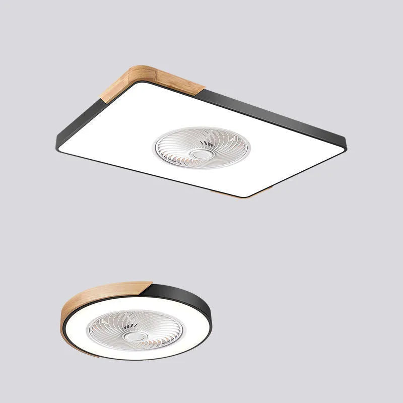 Nordic style ceiling fan with light and solid wood blades in rectangular, round, or square shapes.
