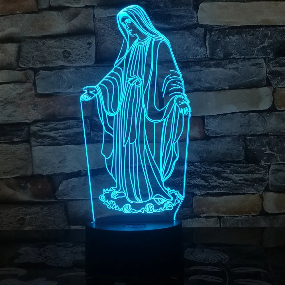 3D LED night light showing dual-ring pattern on acrylic plate with ABS base and control button.