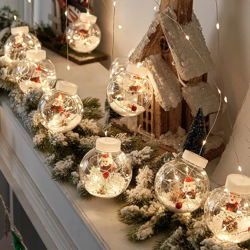 LED Christmas curtain lamp string with 10 fairy light bulbs featuring snowman and Christmas tree decorations
