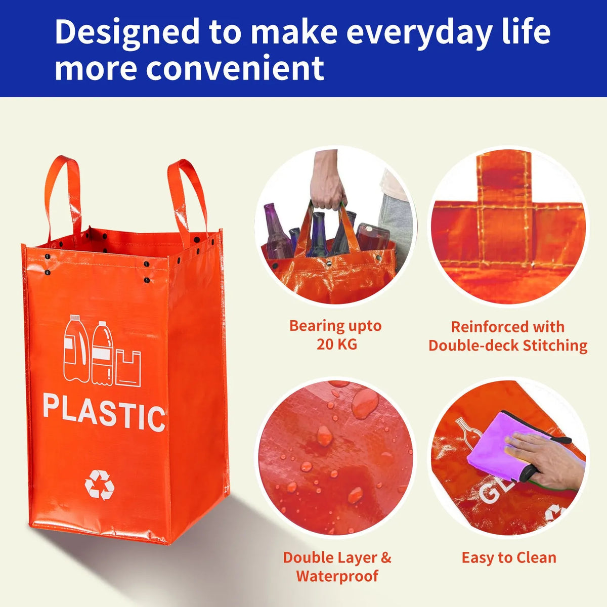 40L handbag-style waste sorting bin in blue colour with 30x50x30cm dimensions
