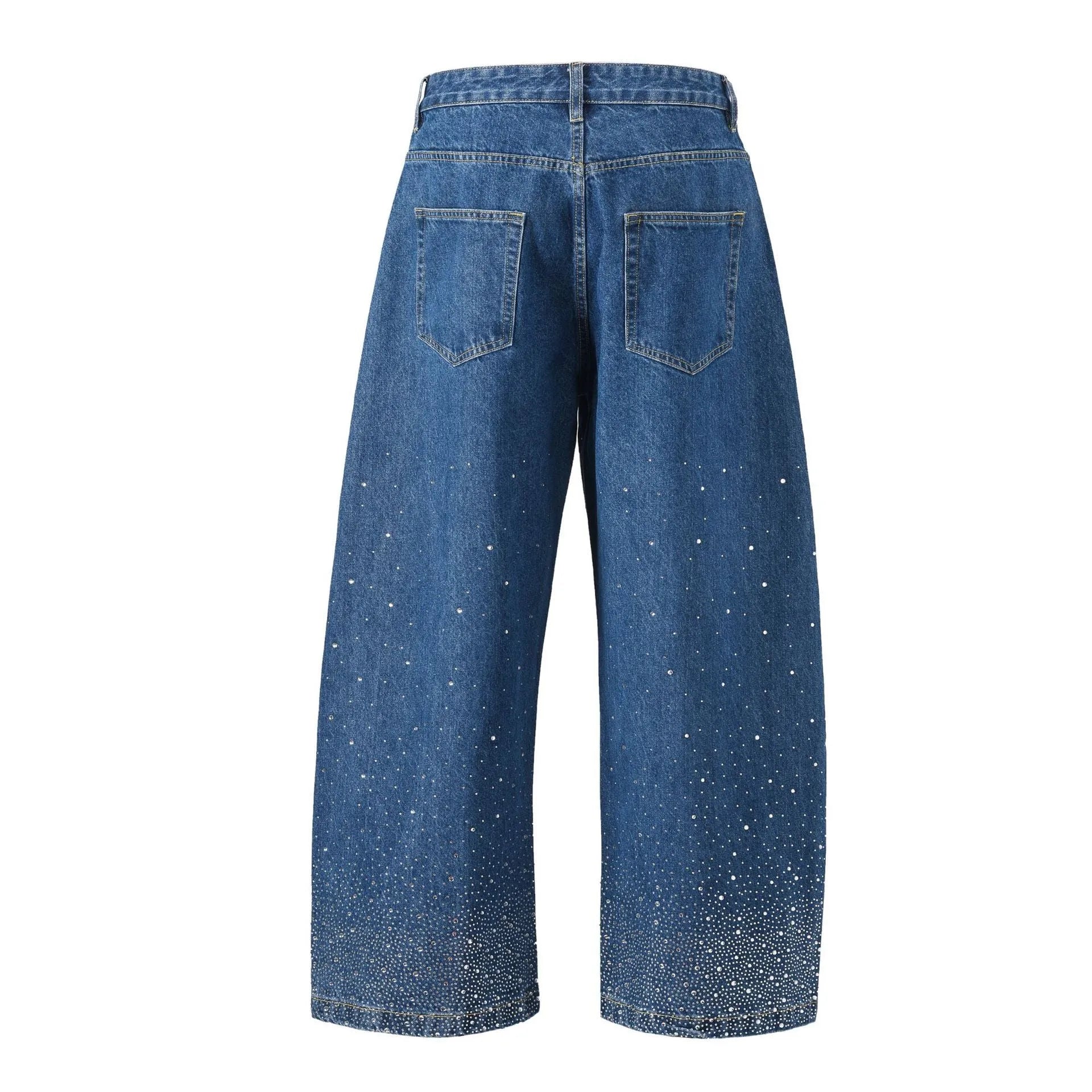 Loose-fitting wide-leg cotton trousers in black or blue colours with pull-on design for leisure wear