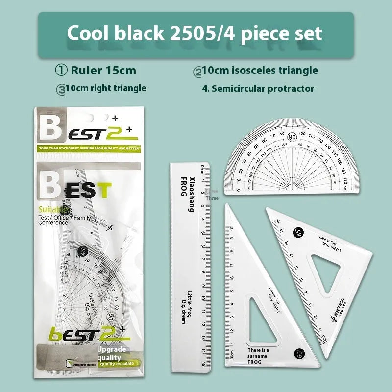 Youpai transparent acrylic drawing ruler set showing square, protractor, and straight edge rulers