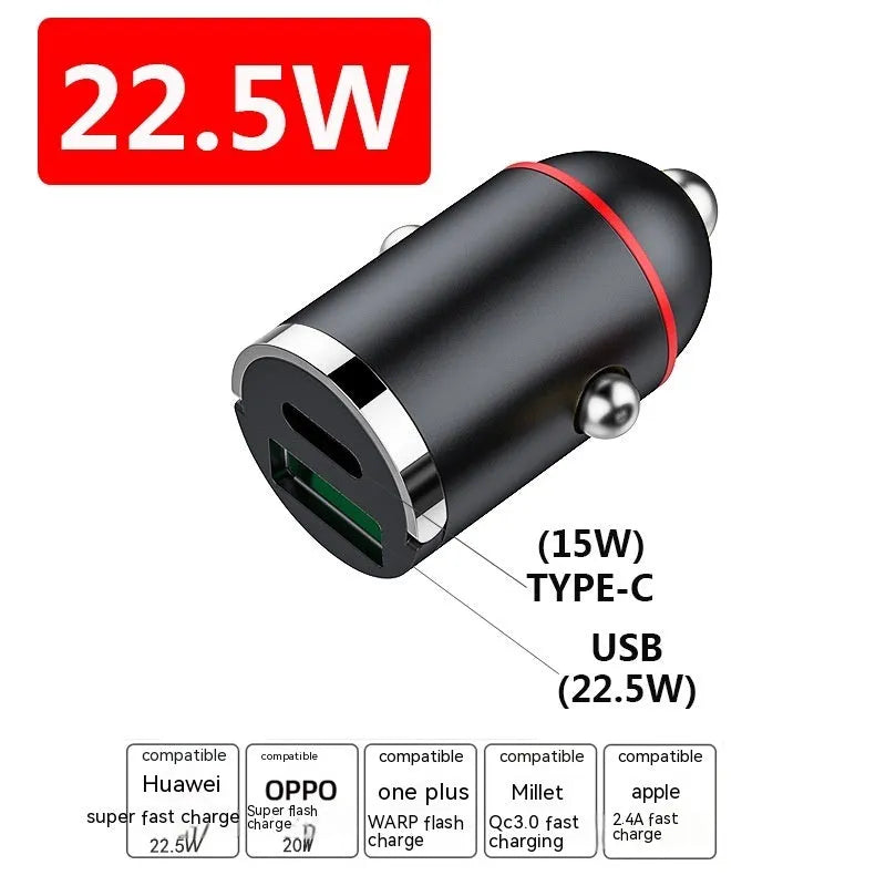 Black 200W Super Fast Car Charger with zinc alloy body and USB port
