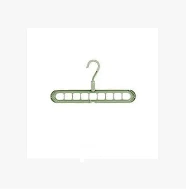 Pink or green heavy-duty plastic clothes hanger with rotating hook, shown holding a coat.