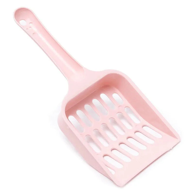 Blue plastic cat litter scoop on a white background, showing its 20cm length and scoop shape.
