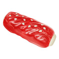 Plastic molar rod dog chew toy with glue toothbrush design and hollow treat compartment in primary colours