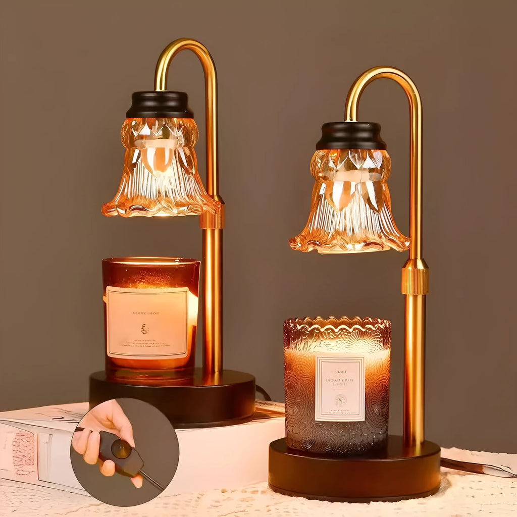 30.5cm bamboo aromatherapy wax melting lamp with lifting mechanism on wooden table