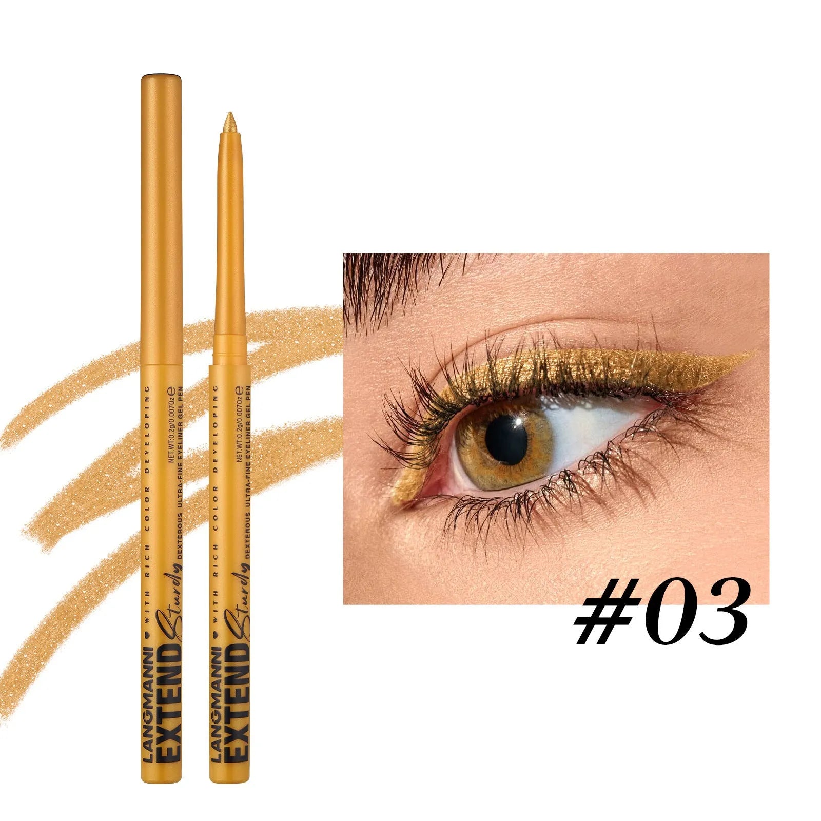 Set of 12 colourful gel glitter eyeliner pencils displayed in vibrant shades A through L.