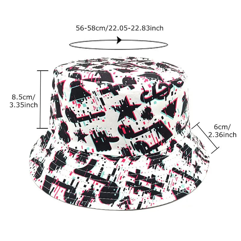Musical note pattern printed bucket hat with dome crown retro style, size M for 56-58cm head circumference
