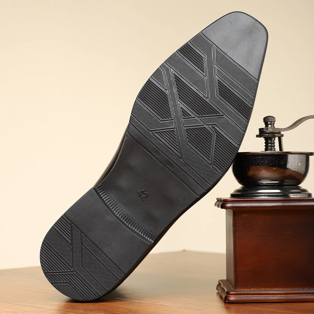 Men's brown retro formal shoes with side zip, square toe, and square low heel on a rubber sole.