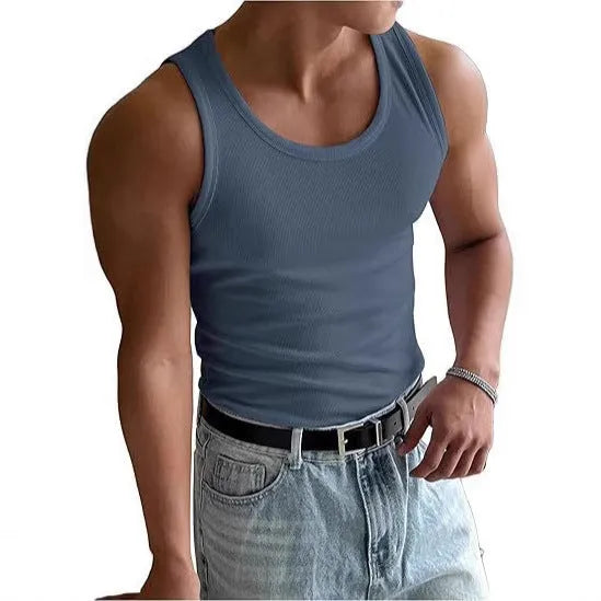 Men's round neck grey fitness T-shirt with a wool lining, shown in a tight, sporty fit.