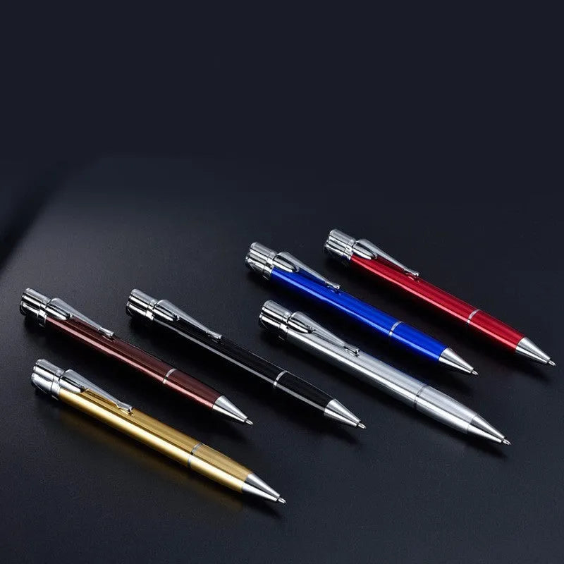 Silver metal windproof jet pen lighter with side ignition and keychain.