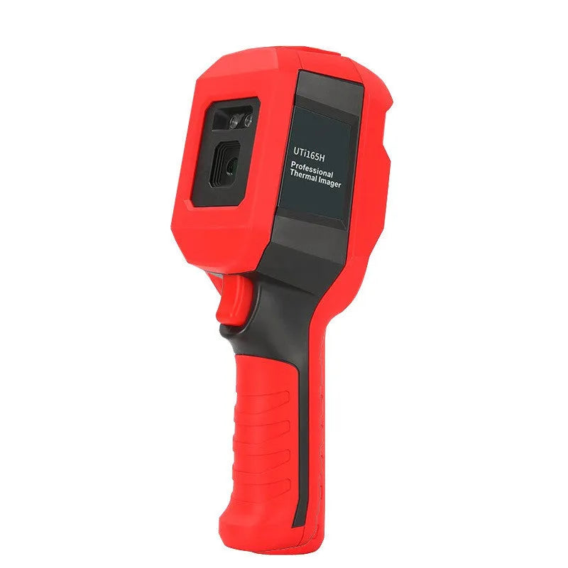 UTi260B handheld infrared thermal imager with colour screen showing a thermal image of an electrical panel.