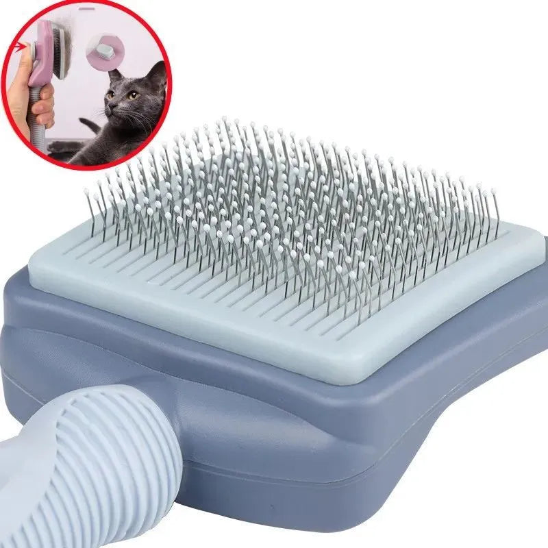 Self-cleaning dog brush for large dogs and cats in blue pink purple