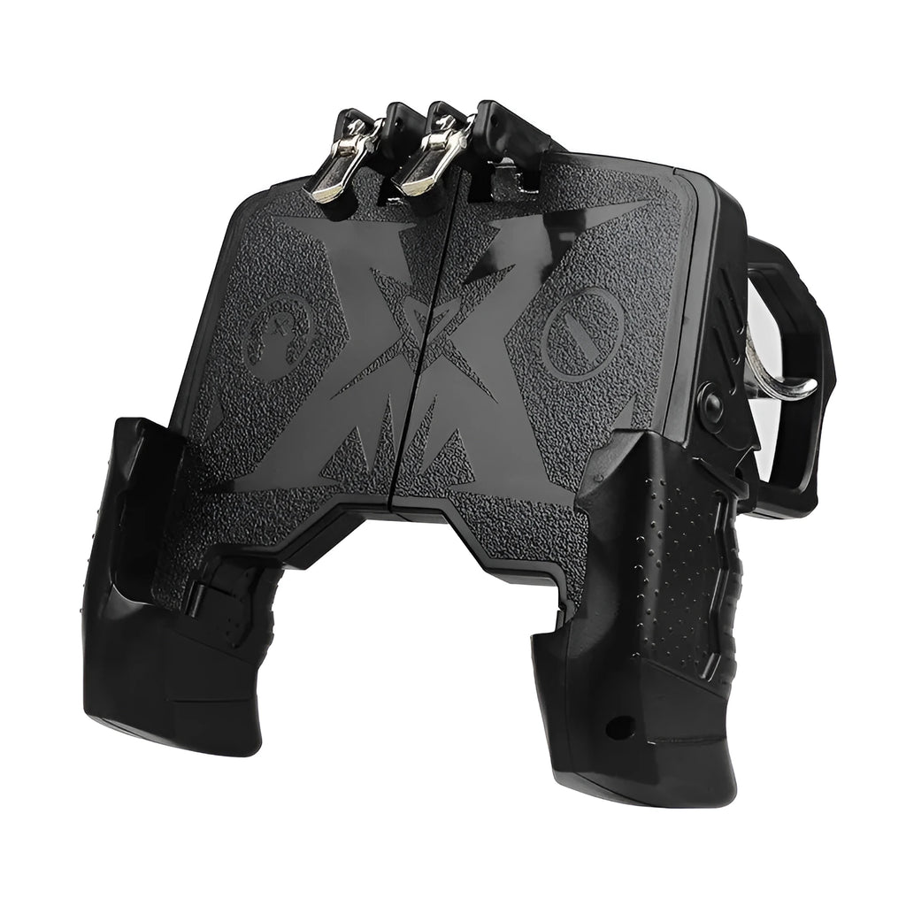 Wired mobile phone gaming controller in black colour with physical buttons and plug connection