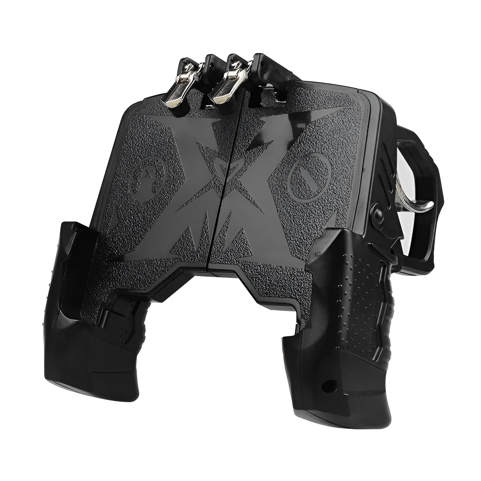 Wired mobile phone gaming controller in black colour with physical buttons and plug connection