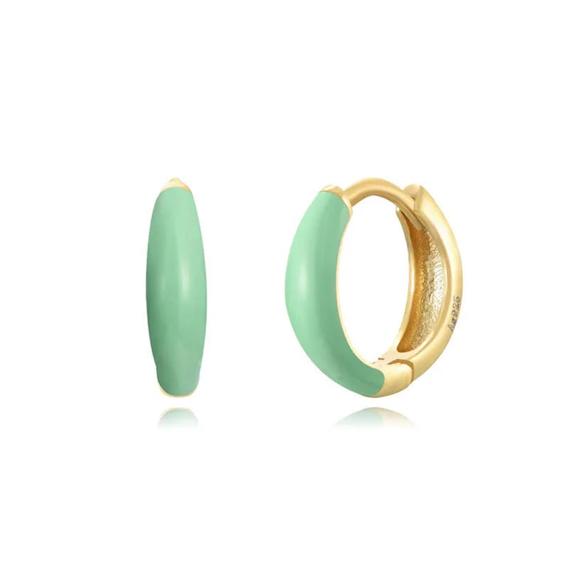 Geometric U-shaped oval curved epoxy earrings in seven colours on silver-plated copper