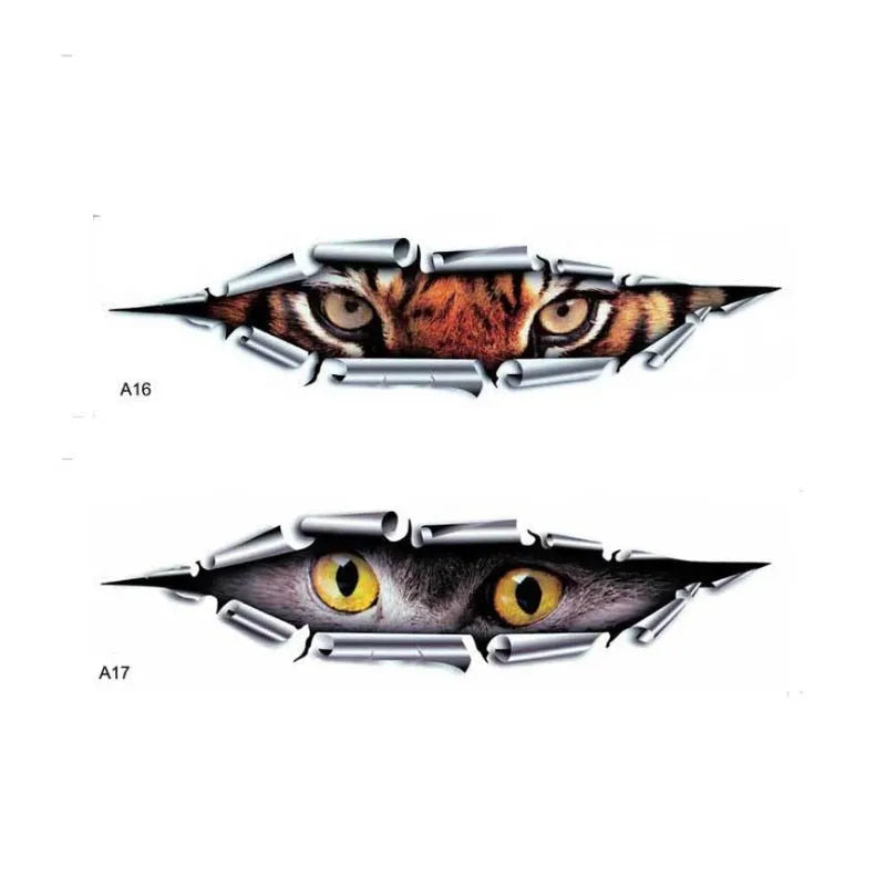 3D tiger eye eagle eye car bumper sticker on vehicle door showing dimensional design
