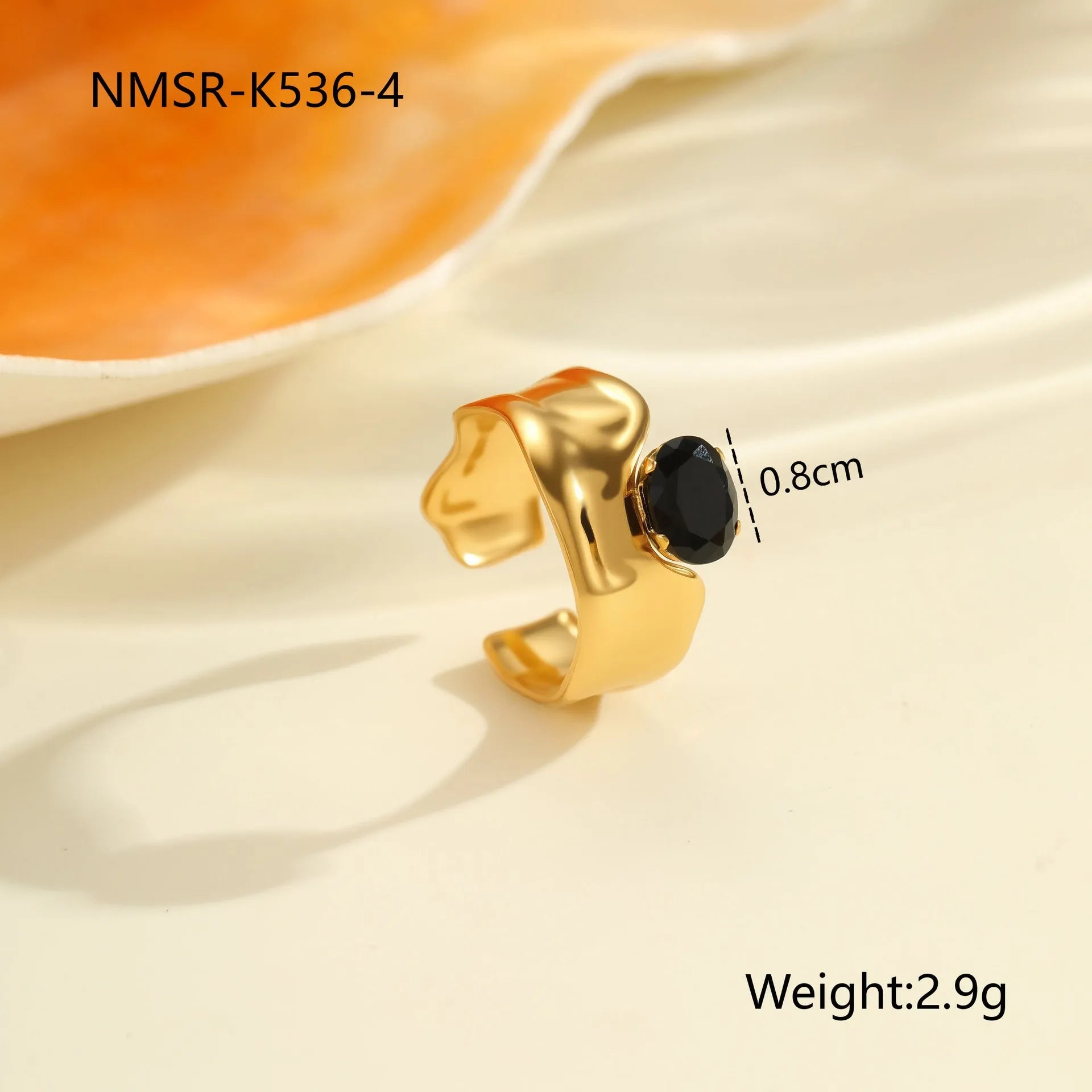 Adjustable geometric stainless steel ring with zircon inlays for women