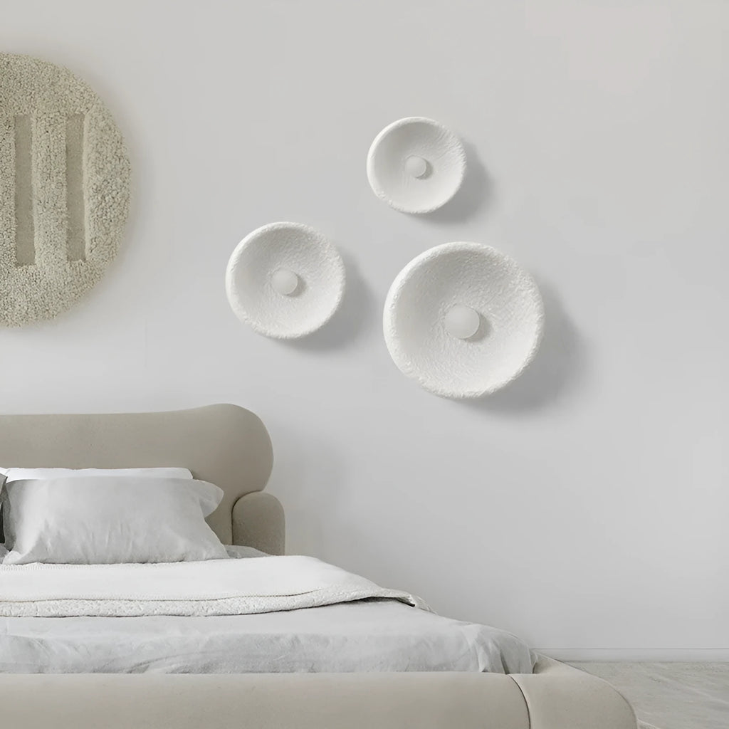 Japanese minimalist wall lamp with round resin shade in warm white light